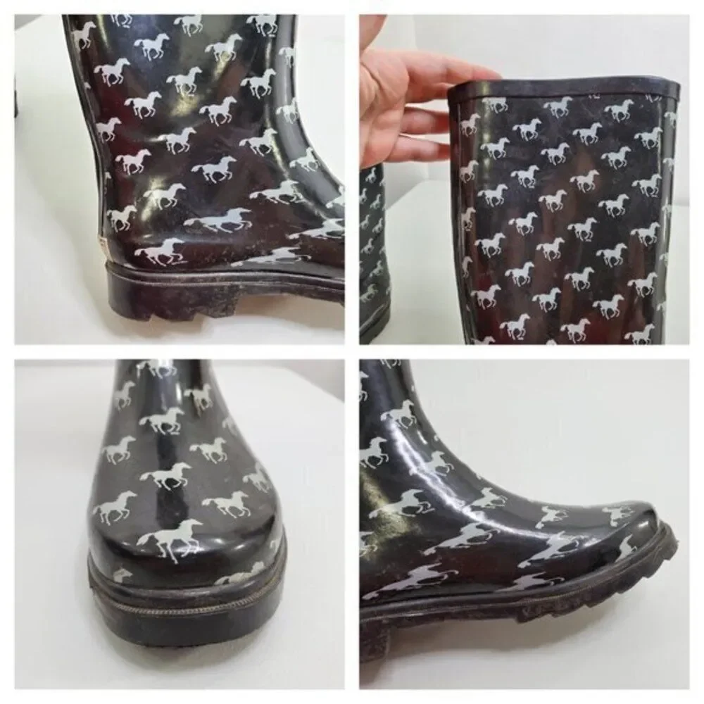 Smoky Mountain Rain Boots 9‎ Horses Black White Tal